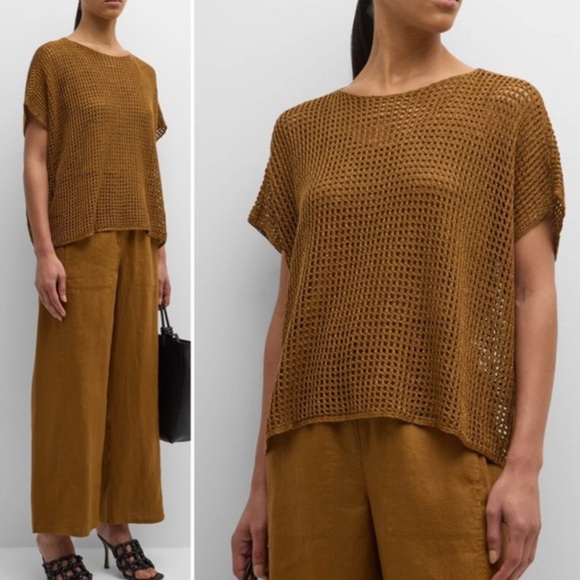 NEW Eileen Fisher Organic Linen Delave Bateau Neck Top 2X Boxy Fit Short Length - Picture 12 of 16